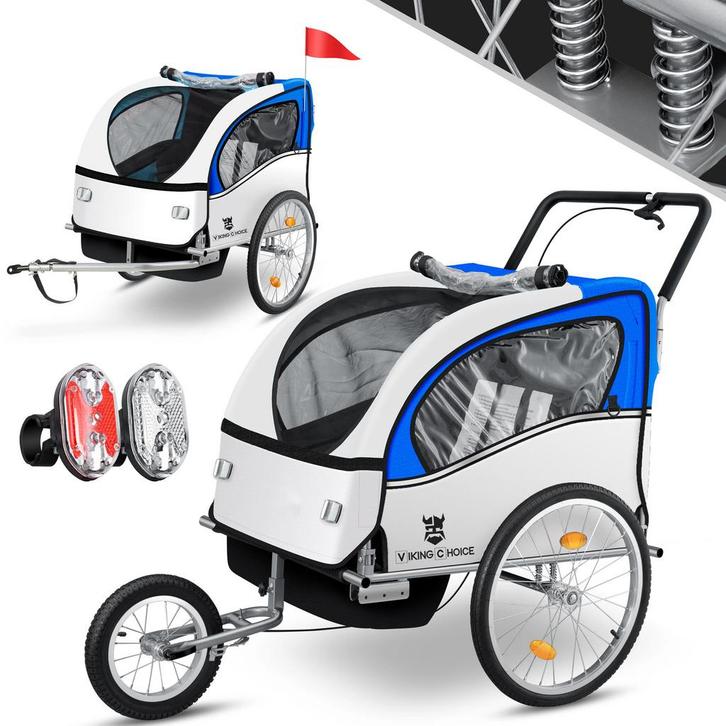 Stijlvolle fietskar voor kinderen - 2 zitjes - schokbreke..., Fietsen en Brommers, Fietsaccessoires | Aanhangers en Karren, Vering