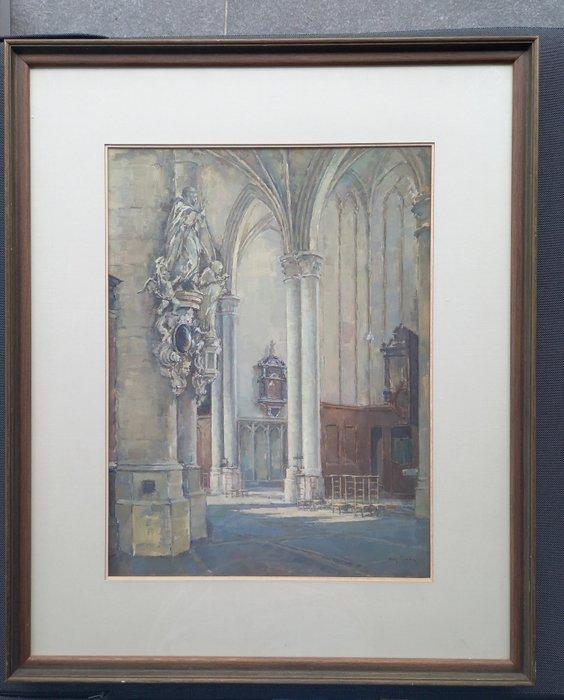 Edgard Spada (XX) - Kathedraal van Antwerpen interieur, Antiek en Kunst, Kunst | Schilderijen | Klassiek