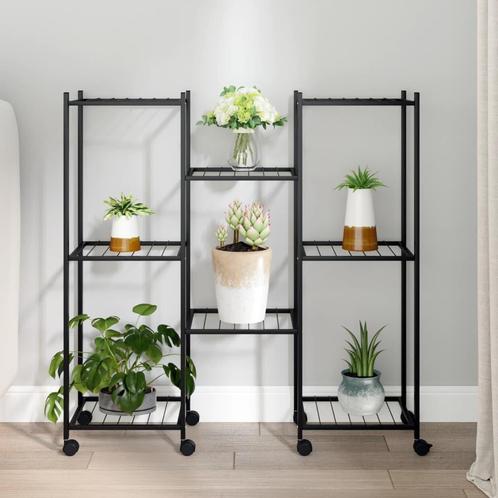 vidaXL Bloemenstandaard met wielen 83x25x83,5 cm ijzer zwart, Tuin en Terras, Overige Tuin en Terras, Nieuw, Verzenden