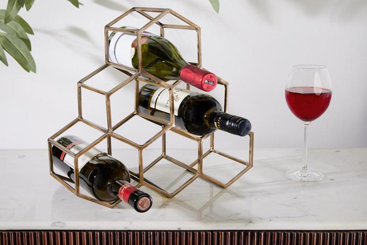 Filigraan design wijnrek HONINGRAAT 35cm goud metaal, Huis en Inrichting, Woonaccessoires | Vazen, Ophalen of Verzenden