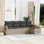 vidaXL 5-delige Loungeset met kussens poly rattan lichtgrijs, Verzenden, Nieuw, Rotan, Loungeset