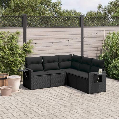 vidaXL 5-delige Loungeset met kussens poly rattan zwart, Tuin en Terras, Tuinsets en Loungesets, Loungeset, Nieuw, Rotan, Verzenden