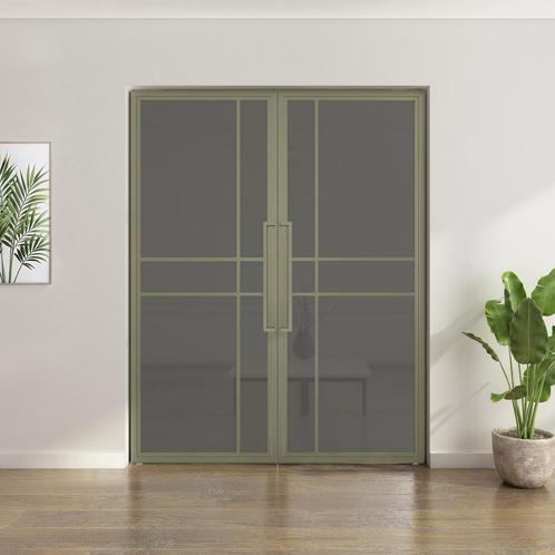 Dubbele stalen taatsdeur 6 Vlaks  Olijfgroen Rook glas Luxe, Doe-het-zelf en Verbouw, Deuren en Horren, Nieuw, Metaal, Overige typen