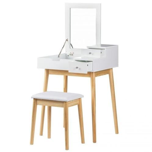 Complete kaptafel set met kruk en opvouwbare spiegel - 60..., Huis en Inrichting, Tafels | Kaptafels, Nieuw, Hout, Minder dan 100 cm