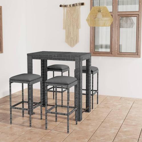 vidaXL 5-delige Tuinbarset met kussens poly rattan grijs, Tuin en Terras, Tuinsets en Loungesets, Nieuw, 4 zitplaatsen, Rotan