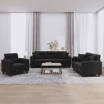 vidaXL 3-delige Loungeset met kussens microvezelstof zwart, Huis en Inrichting, Banken | Bankstellen, Verzenden, Nieuw, Vierpersoons of meer