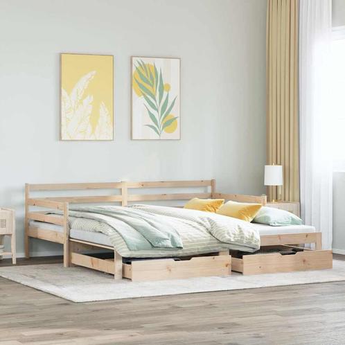 vidaXL Slaapbank met onderschuifbed en lades zonder matras, Huis en Inrichting, Slaapkamer | Bedden, 90 cm, 200 cm, Bruin, Eenpersoons