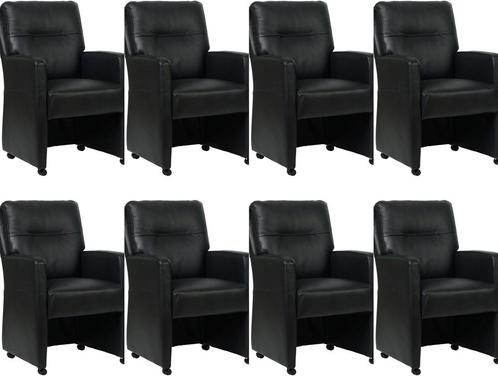 Zwarte leren landelijke eetkamerfauteuil - Granada leer Blac, Huis en Inrichting, Stoelen, Overige kleuren, Nieuw, Leer, Ophalen of Verzenden
