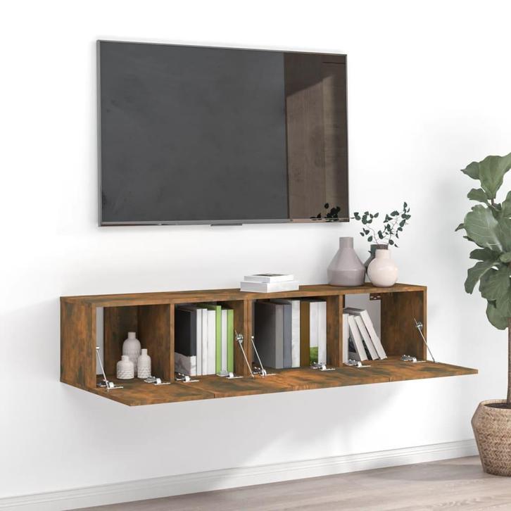 vidaXL 2-delige Tv-meubelset bewerkt hout gerookt, Huis en Inrichting, Kasten | Televisiemeubels, 25 tot 50 cm, Nieuw, Overige houtsoorten