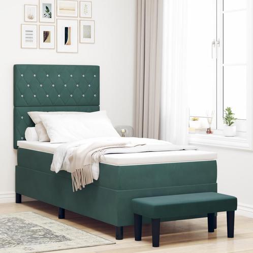 vidaXL Boxspring Bed met Matras & Bench Donkergroen 90x190, Huis en Inrichting, Slaapkamer | Bedden, 90 cm, 190 cm of minder, Groen
