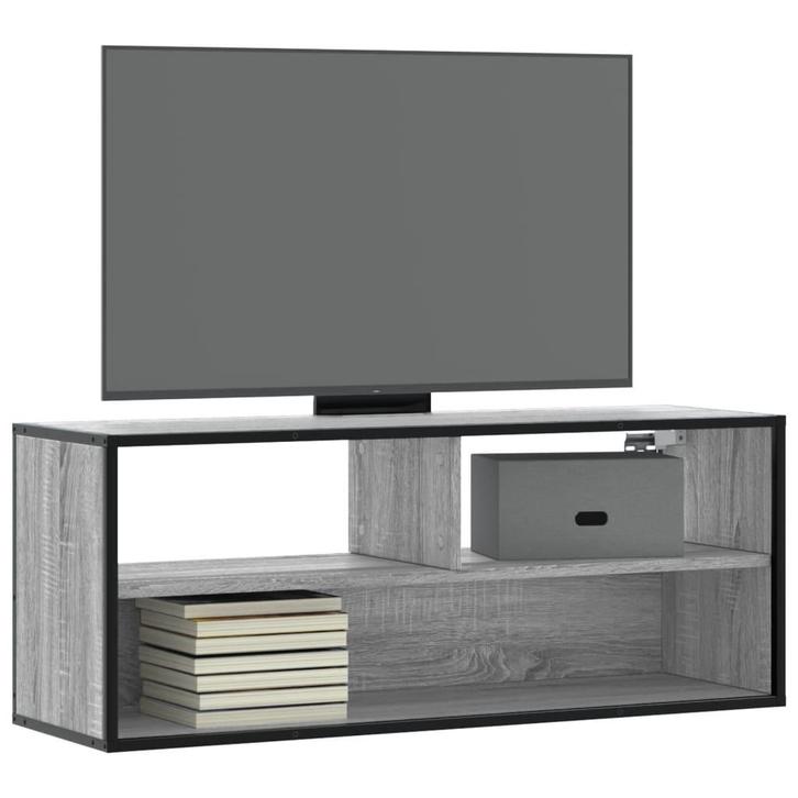 vidaXL Tv-meubel 100x31x39,5 cm bewerkt hout metaal grijs, Huis en Inrichting, Kasten | Televisiemeubels, Nieuw, Overige houtsoorten