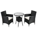 Polyrotan balkonset - Bayamo - 3-delig - Zwart/creme, Verzenden, Nieuw