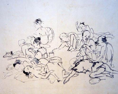 Gevarieerd gezelschap - Onishi Chinnen 1792-1851 - Japan -, Antiek en Kunst, Antiek | Overige Antiek