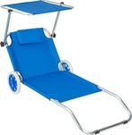 Tectake -  Aluminium strandstoel Antonia blauw, Caravans en Kamperen, Kampeeraccessoires, Zo goed als nieuw