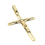 Gouden hanger van een kruis met corpus (Hanger of bedel), Ophalen of Verzenden, Gebruikt, Goud, Overige merken