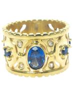 Zonder minimumprijs - Ring - 9 kt. Zilver, Geel goud Saffier, Nieuw