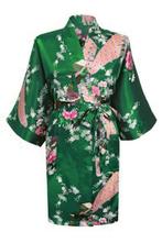KIMU® Kimono Donker Groen Kort S-M Yukata Satijn Boven de Kn, Ophalen of Verzenden, Nieuw, Maat 36 (S), Carnaval