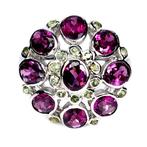 Zonder minimumprijs - Ring Zilver Granaat - Olivijn - 27, Nieuw