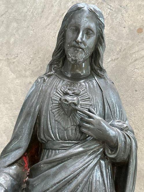 Beeld, Sacro Cuore di Gesù - 70 cm - Metaal, Tin, Antiek en Kunst, Antiek | Boeken en Bijbels