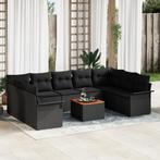 vidaXL 10 Delige Tuin Sofa Set met Kussens Zwart Poly Rattan, Tuin en Terras, Verzenden, Nieuw, Rotan