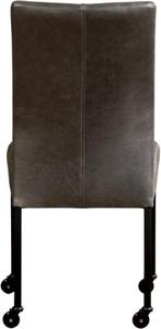 Donkergrijze leren moderne eetkamerstoel - poot vierkant zwa, Huis en Inrichting, Stoelen, Overige kleuren, Nieuw, Leer, Ophalen of Verzenden