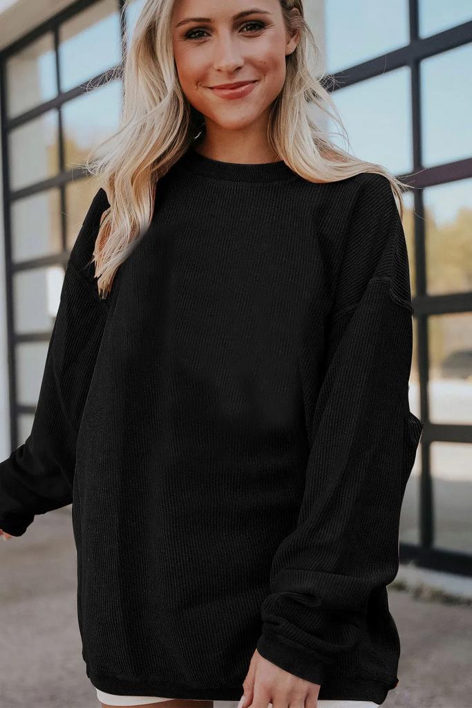 Black Ribbed Corduroy Oversized Sweatshirt - (US 22-24)3XL, Kleding | Dames, Grote Maten, Nieuw, Verzenden