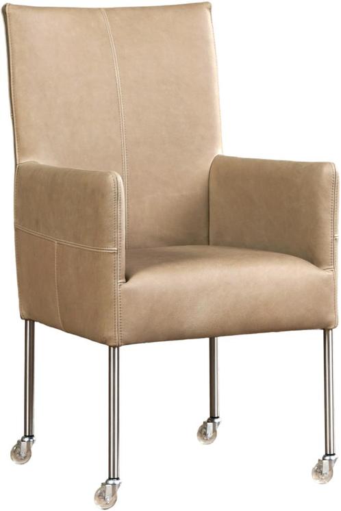 Leren eetkamerstoel - met wieltjes en armleuning - Echt leer, Huis en Inrichting, Stoelen, Eén, Overige kleuren, Nieuw, Leer, Ophalen of Verzenden