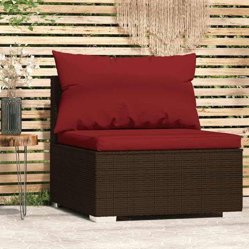 vidaXL Tuinmiddenbank met kussens poly rattan bruin, Tuin en Terras, Tuinsets en Loungesets, Nieuw, Rotan, Verzenden