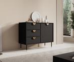 Meubella | Dressoir 100x40x78 cm mat zwart met goud, Huis en Inrichting, Kasten | Dressoirs, 100 tot 150 cm, Verzenden, Nieuw