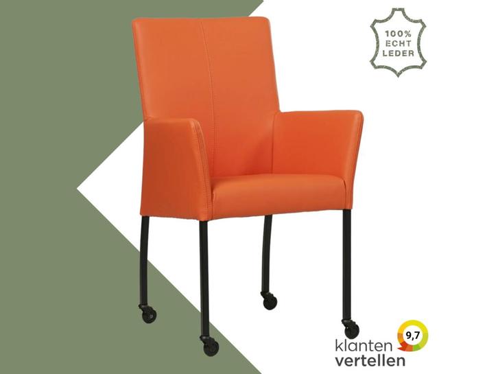 Leren eetkamerstoel Comfort met wieltjes en armleuning -, Huis en Inrichting, Stoelen, Eén, Overige kleuren, Nieuw, Leer, Ophalen of Verzenden