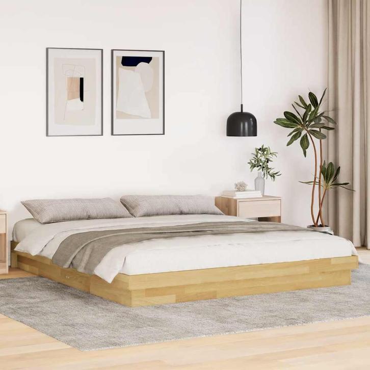 vidaXL Bedframe zonder matras 200x200 cm massief hout eiken, Huis en Inrichting, Slaapkamer | Bedden, Overige maten, 200 cm, Bruin
