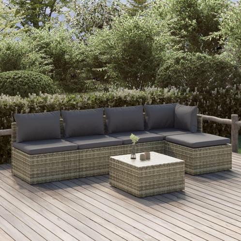 vidaXL 6-delige Loungeset met kussens poly rattan grijs, Tuin en Terras, Tuinsets en Loungesets, Loungeset, Nieuw, Rotan, Verzenden