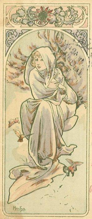 Alphonse Mucha (1860–1939) - The Seasons: Winter - Signed, Antiek en Kunst, Kunst | Designobjecten