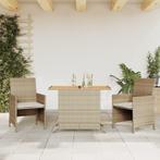vidaXL 3-delige Bistroset met kussens poly rattan beige, Tuin en Terras, Tuinsets en Loungesets, Verzenden, Nieuw, Rotan