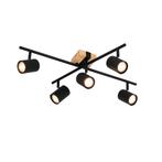 Plafondlamp zwart met hout 5-lichts verstelbaar rechthoekig, Huis en Inrichting, Lampen | Spots, Nieuw, Overige materialen, Modern