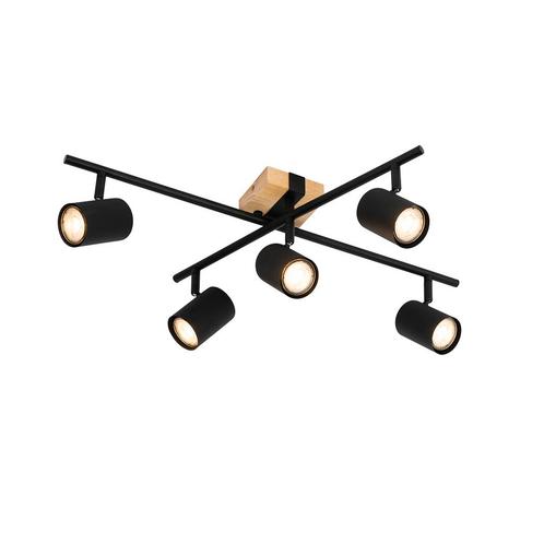Plafondlamp zwart met hout 5-lichts verstelbaar rechthoekig, Huis en Inrichting, Lampen | Spots, Nieuw, Overige materialen