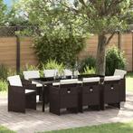 vidaXL 9-delige Tuinset met Kussens Bruin Poly Riet, Tuin en Terras, Verzenden, Nieuw, Rotan, Tuinset