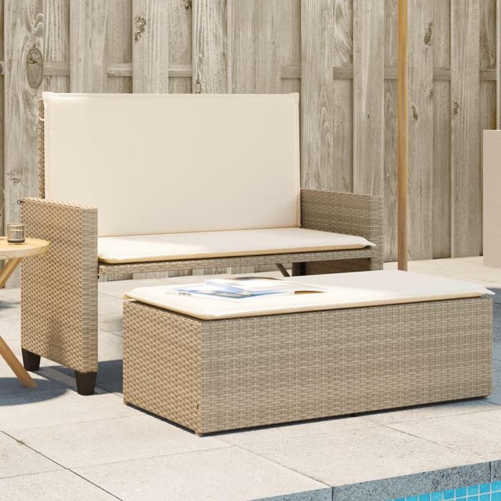 vidaXL Tuinbank met kussens en voetenbank poly rattan beige, Tuin en Terras, Tuinbanken, Nieuw, Rotan, Verzenden