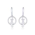 Zilveren cirkel oorhangers met poes, Sieraden, Tassen en Uiterlijk, Oorbellen, Verzenden, Nieuw, Zilver