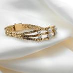 Gouden armband met parels | 18 cm (vintage) (vintage), Gebruikt, Overige kleuren, Ophalen of Verzenden, Met edelsteen