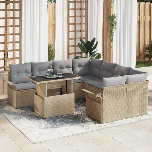vidaXL 9-delige tuinbank set met kussens in beige poly, Tuin en Terras, Tuinsets en Loungesets, Nieuw, Rotan, Verzenden