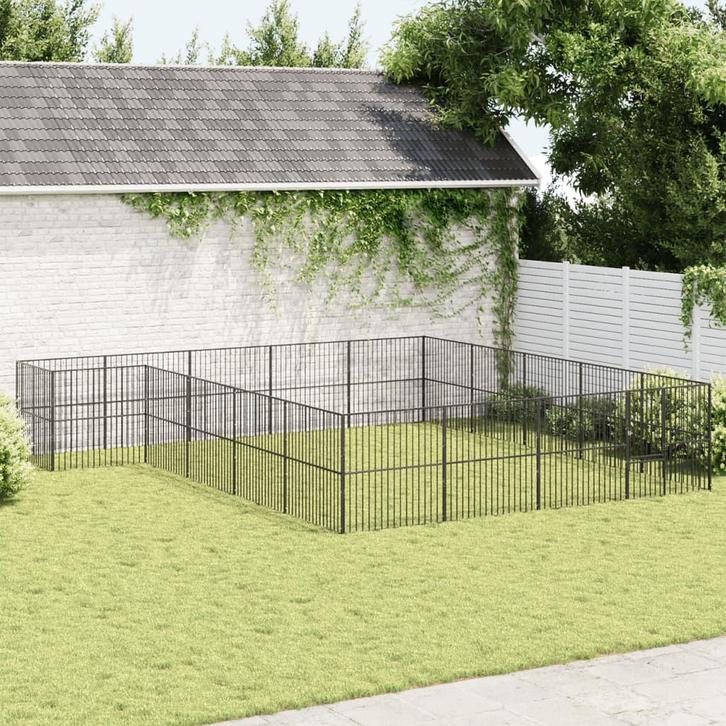 vidaXL Hondenkennel 20 panelen gepoedercoat staal zwart, Dieren en Toebehoren, Hondenhokken, Nieuw, Verzenden