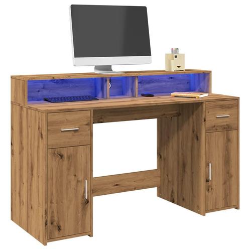 vidaXL Bureau met LED-verlichting 140x55x91 cm hout, Huis en Inrichting, Bureaus, Nieuw, Verzenden