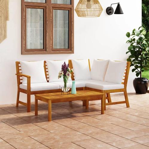 vidaXL 4-delige Loungeset met kussens massief acaciahout, Tuin en Terras, Tuinsets en Loungesets, Loungeset, Nieuw, Hardhout, Verzenden