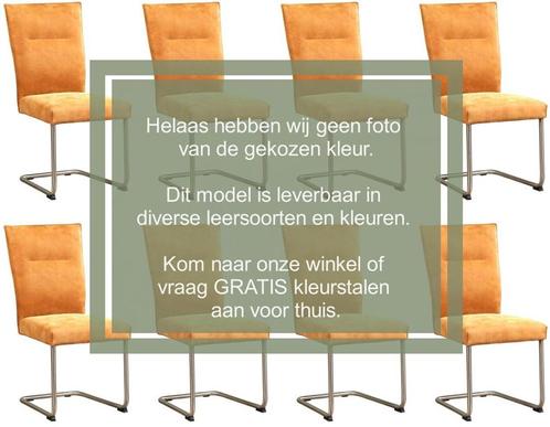 Set van 8 Lichtblauwe leren   - poot rond rvs - Toledo Leer, Huis en Inrichting, Stoelen, Vijf, Zes of meer stoelen, Overige kleuren
