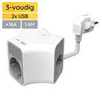 Technik Stekkerdoos Cube met USB 1.4 Meter - 3-Voudig - USB, Verzenden, Nieuw