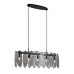 Design hanglamp zwart met smoke glas ovaal 5-lichts - Mochan, Verzenden, Nieuw, Glas, Design