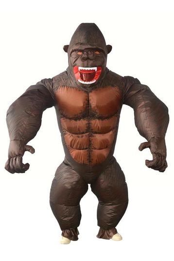 KIMU® Opblaas Kostuum Gorilla Opblaasbaar Pak Apenpak Mascot