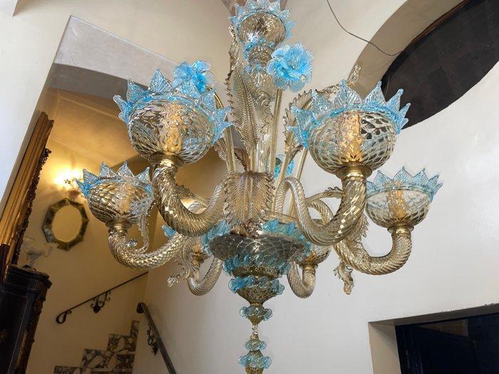 Kroonluchter - Vetro di Murano - ambra en turkoois, Antiek en Kunst, Antiek | Lampen