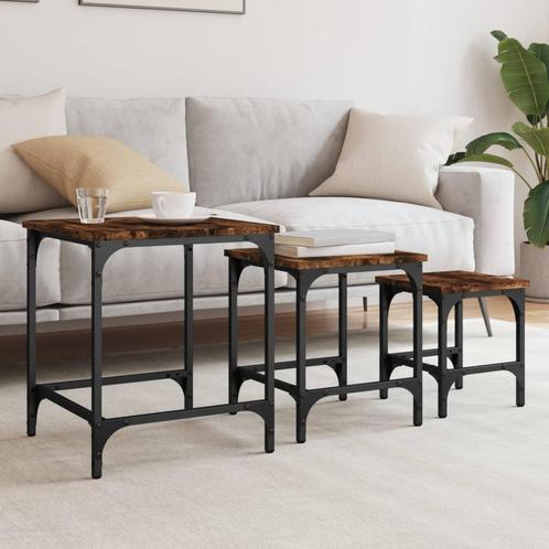 vidaXL 3-delige Tafeltjesset bewerkt hout gerookt, Huis en Inrichting, Tafels | Salontafels, Nieuw, Overige houtsoorten, Verzenden